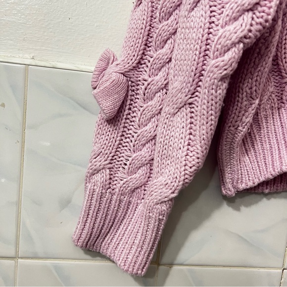 Women’s Cable Knit Bow Crop Cardigan Sweater M Cottagecore Coquette Preppy Twee - Picture 7 of 12